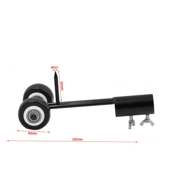 Onkruidsteker met dubbele wielen en metalen punt, ideaal voor effectief onkruid verwijderen. Handig tuingereedschap voor tuinonderhoud.
