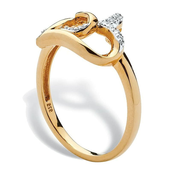 Gouden ring met sierlijke krul en ingelegde diamanten, elegant design, perfect voor verloving of speciale gelegenheden. Luxe sieraden.