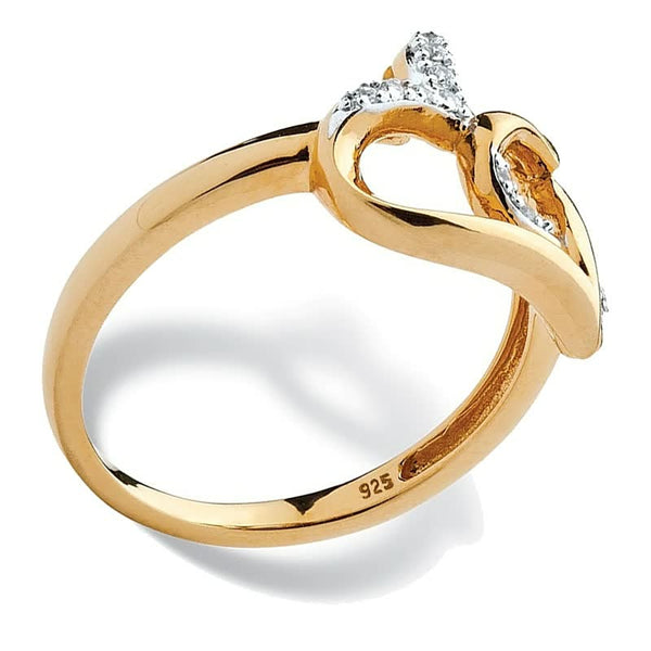 Gouden ring met hartvormig ontwerp en ingelegde diamanten, elegant sieraad, perfect voor verloving of cadeau, 925 sterling zilver basis.