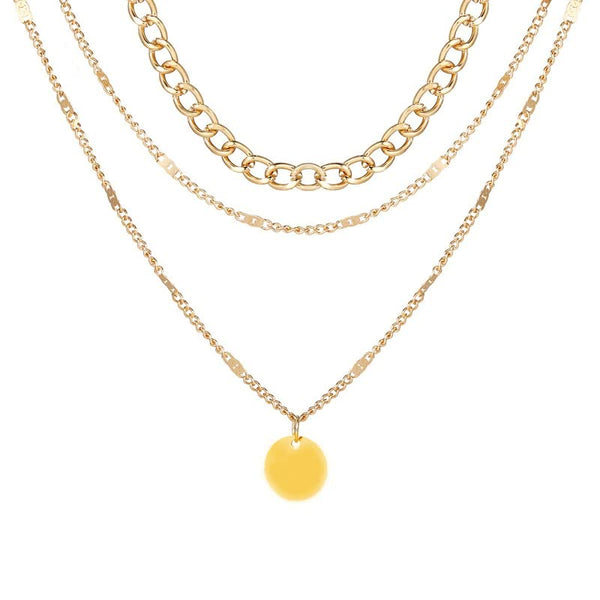 Gelaagde gouden kettingen met ronde hanger, stijlvolle dames sieraden, modieuze accessoires, perfect voor elke gelegenheid, trendy en elegant ontwerp.