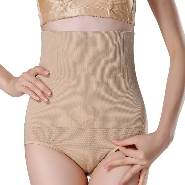 Dames corrigerend ondergoed, hoge taille, naadloos, beige kleur, buikcontrole, slankmakend effect, comfortabele pasvorm, shapewear voor dagelijks gebruik.