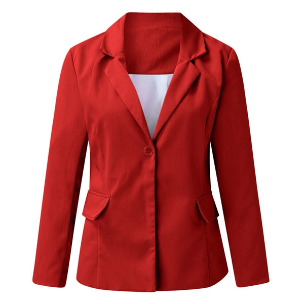 Rode damesblazer met lange mouwen, klassieke revers en knoopsluiting. Perfect voor zakelijke outfits en modieuze kantoorlooks.
