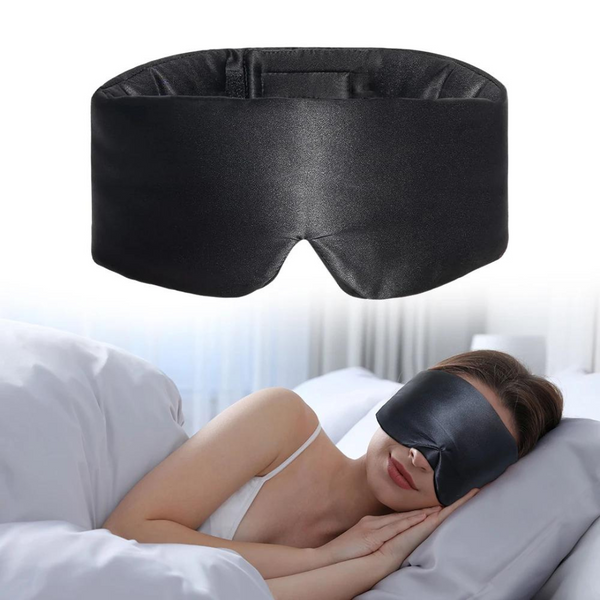 Zwarte zijden slaapmasker voor optimale nachtrust, comfortabel en lichtgewicht. Ideaal voor reizen en thuisgebruik. Verstelbare band voor perfecte pasvorm.