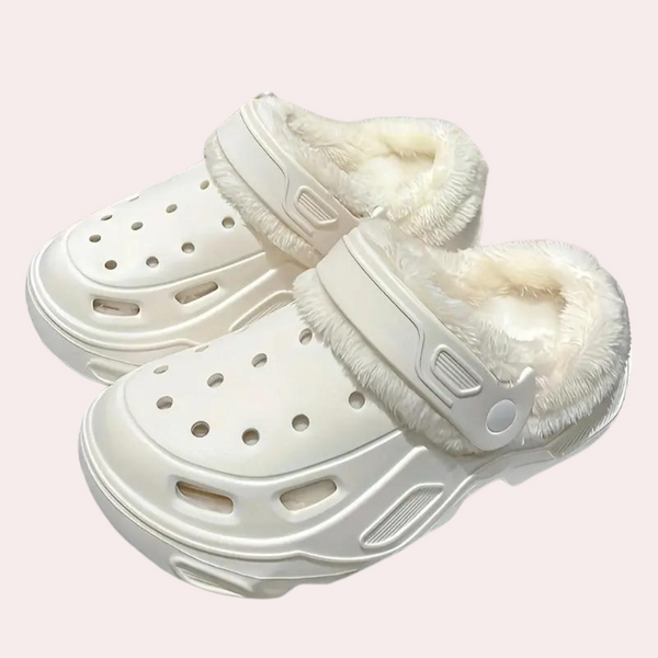 Witte klompen met bontvoering, comfortabele uniseks schoenen, antislip, lichtgewicht, ideaal voor binnen en buiten, modieuze casual stijl.