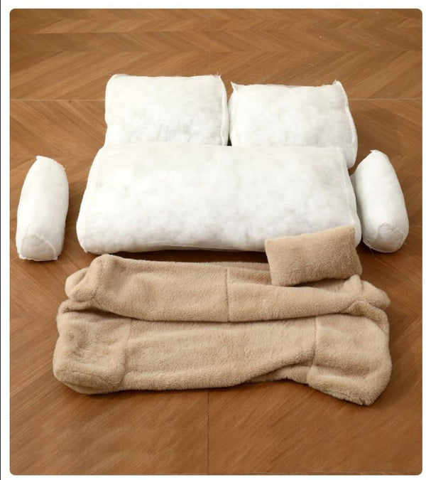 Zachte, warme kattenmand voor kleine honden en katten, afneembaar en wasbaar, antislip, beige pluche stof, ideaal voor huisdierencomfort.